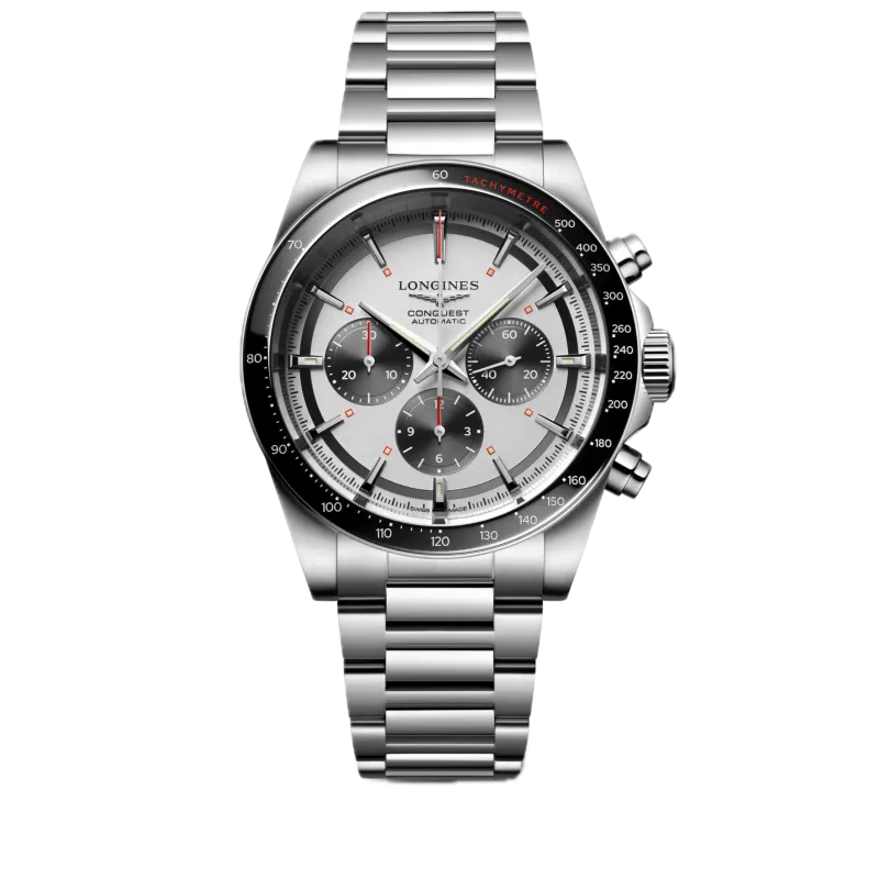 Longines Conquest Chronograph schwarz Edelstahlband Herrenuhr L3.835.4.72.6